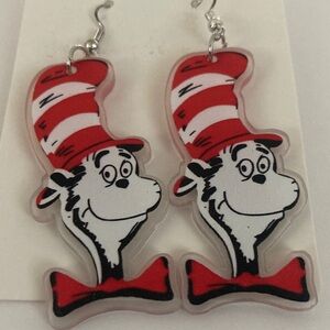 Women’s Cat Hat Red & White Dangle Earrings New